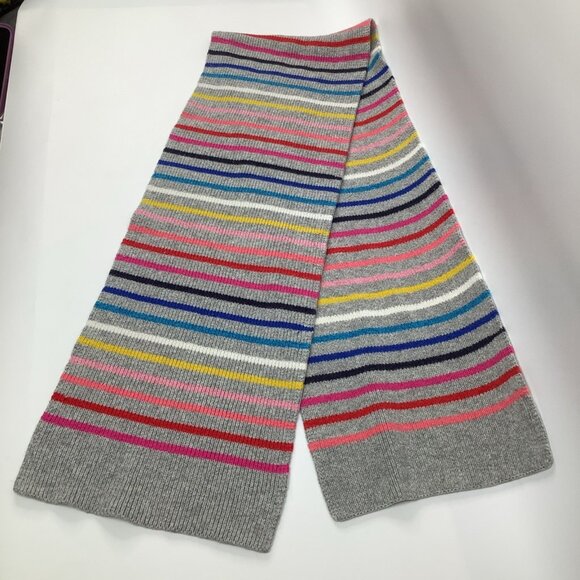 GAP Merino Wool Blend Rainbow Stripe Gray Knit Sweater Scarf Y2K 64” x 10.5” - Picture 3 of 4